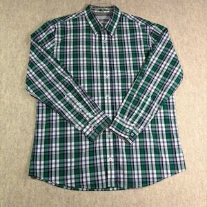 Nick Graham Button Down Shirt Men XL Green Plaid Cotton Blend Modern Fit Classic
